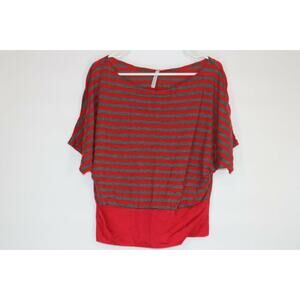 Mi Manchi Girl’s Red Gray Striped Dolman Sleeve Blouse Kid’s Youth